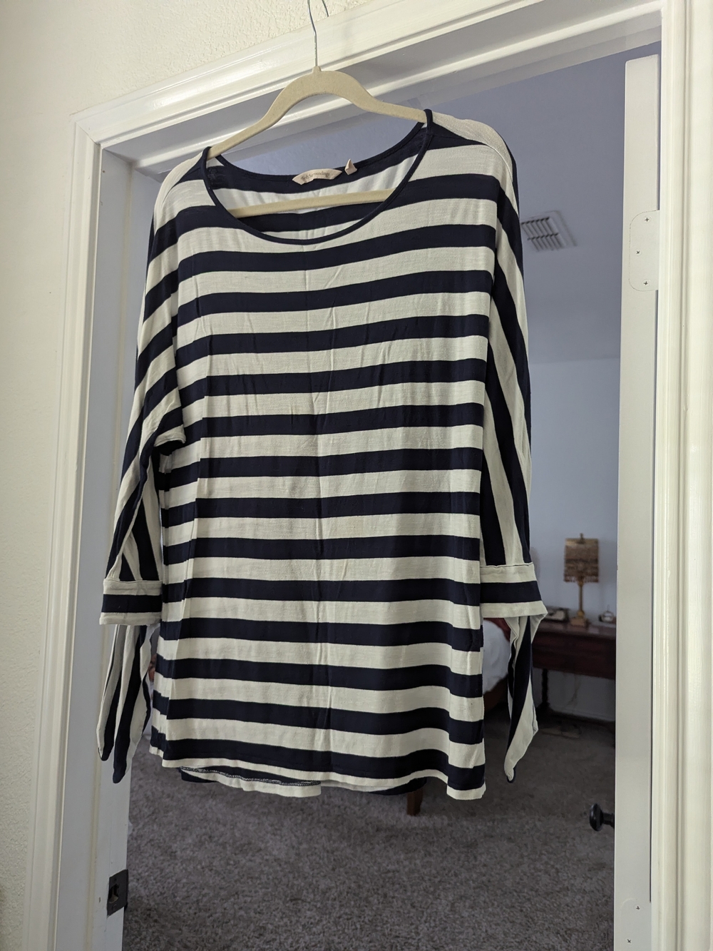 Soft Surroundings Women's Navy & White Striped Long Sleeve Top